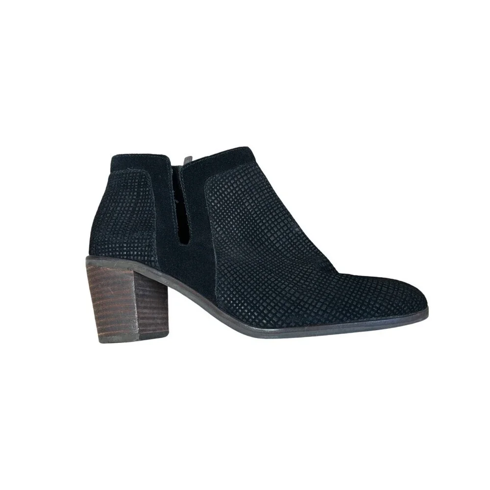 Lucky Brand black suede leather bootie boots block heel western style SZ 8M